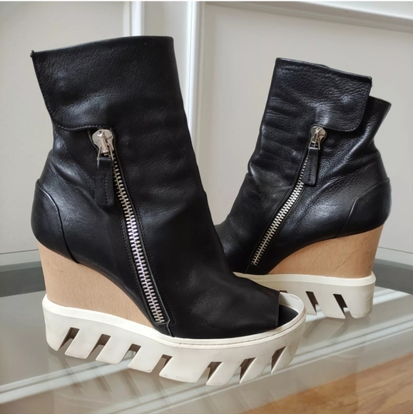 GABRIELLA MICHEL Open Toe Lug Soles Y2K chunky platform wedge Boot Black 39/8.5 - Picture 4 of 16